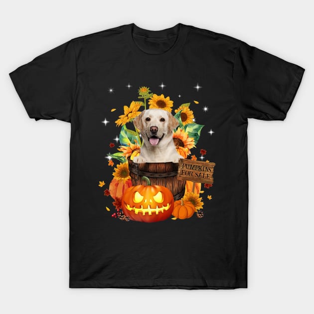 Yellow Labrador Halloween Pumpkin Fall Bucket T-Shirt by nakaahikithuy